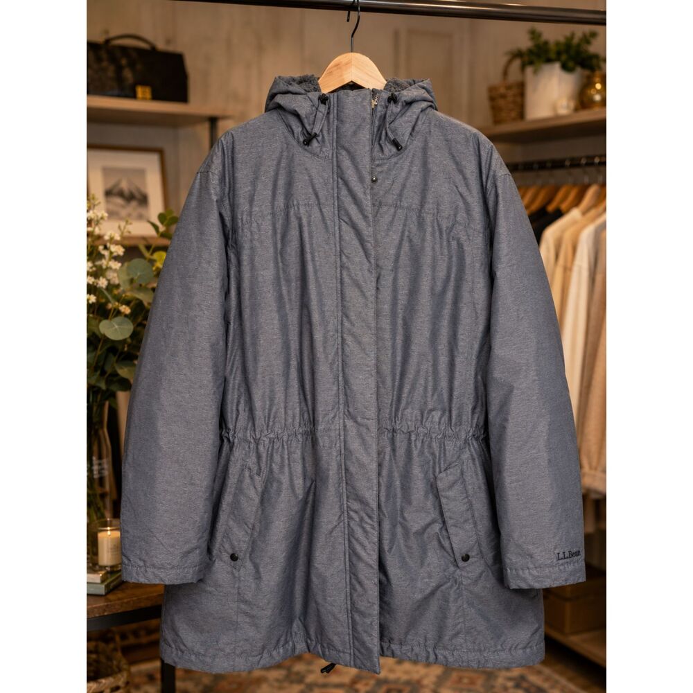 L.L.Bean Sherpa Lined Hooded Winter Parka Coat Gray Plus Size 3X Outdoor Winter